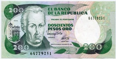 Банкнота Колумбия 200 песо 1992 год. 