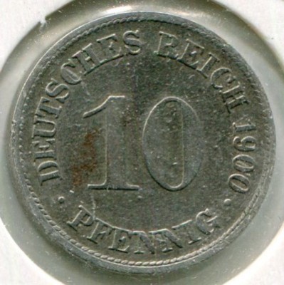 Монета Германия 10 пфеннигов 1900 год. D