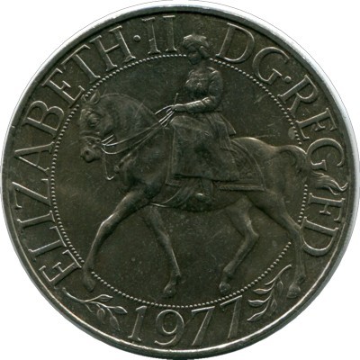 Монета Великобритания 25 пенсов 1977 год. Cеребряный юбилей царствования Елизаветы II.