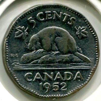Монета Канада 5 центов 1952 год. Король Георг VI