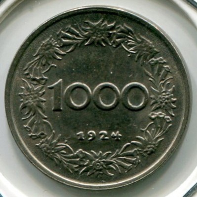 Монета Австрия 1000 крон 1924 год.
