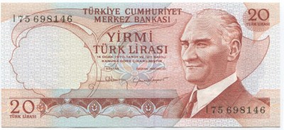 Турция, банкнота 20 лир 1970 г.