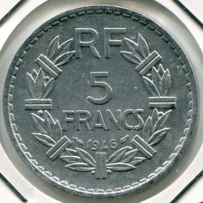 Монета Франция 5 франков 1946 год.