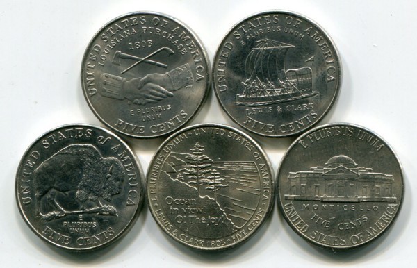 США набор из 5-ти монет. 200 лет экспедиции Льюиса и Кларка - Бизон.