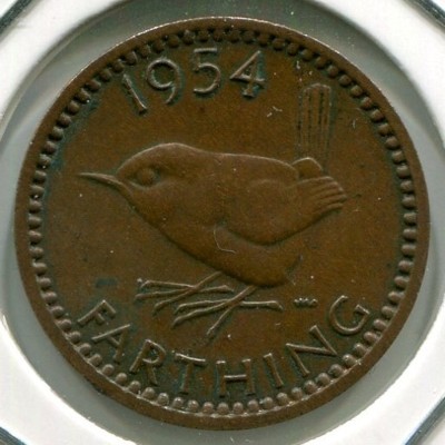 Монета Великобритания 1 фартинг 1954 год.