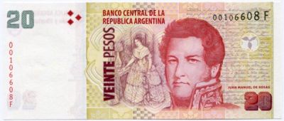 Банкнота Аргентины 20 песо 2003 год.