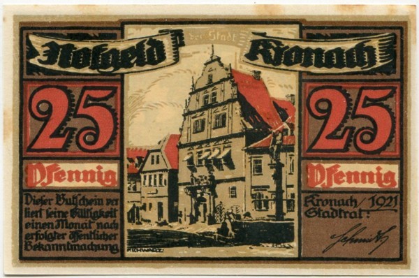 Банкнота город Кронах 25 пфеннигов 1921 год.