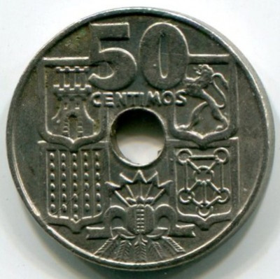Монета Испания 50 сантимов 1964 год.