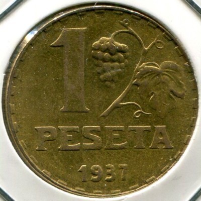 Монета Испания 1 песета 1937 год.