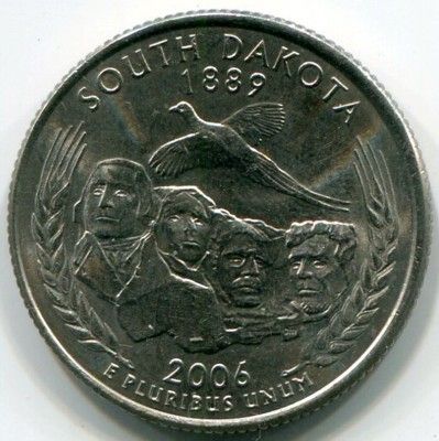 Монета США 25 центов 2006 год. Штат Южная Дакота. P