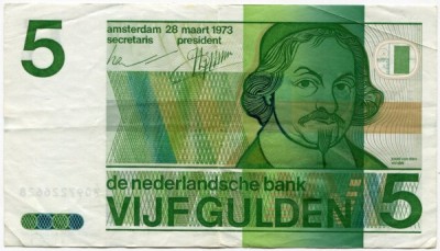 Банкнота Нидерланды 5 гульденов 1973 год.