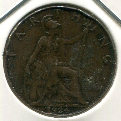 Монета Великобритания 1 фартинг 1924 год.