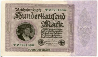 Банкнота Германское государство 100000 марок 1923 год.