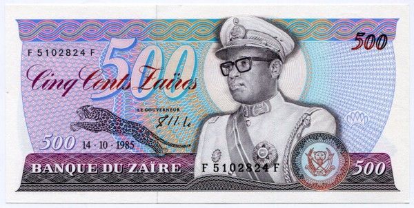 Банкнота Заир 500 заиров 1985 год.