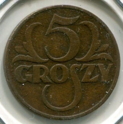Монета Польша 5 грошей 1935 год.