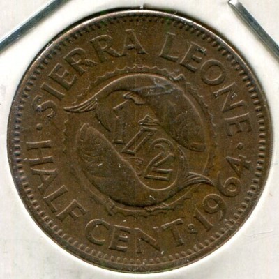 Монета Сьерра-Леоне 1/2 цента 1964 год.