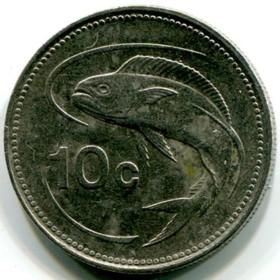 Монета Мальта 10 центов 1986 год.