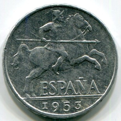 Монета Испания 10 сентимо 1953 год.