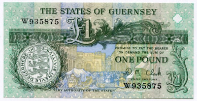 Банкнота Гернси 1 фунт 1991 год.