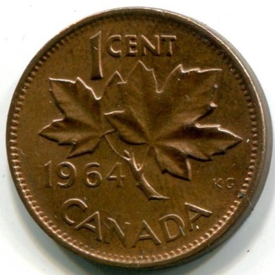 Монета Канада 1 цент 1964 год.