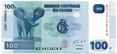 Банкнота Конго 100 франков 2013 год. 