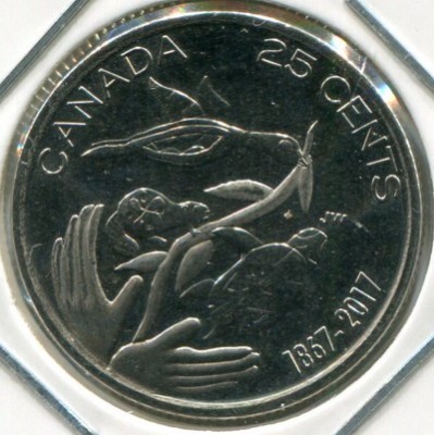 Монета Канада 25 центов 2017 год. Надежда на зелёное будущее.