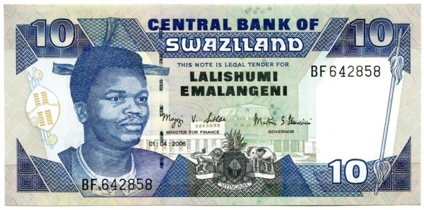 Банкнота Свазиленд 10 лилангени 2006 год.