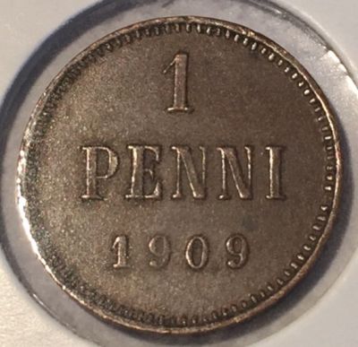 Монета Русская Финляндия  1 пенни 1909 год