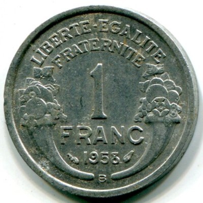 Монета Франция 1 франк 1958 год. B