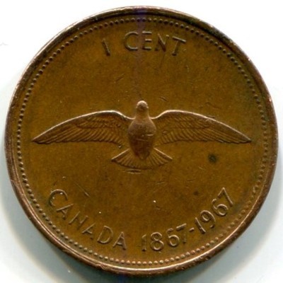 Монета Канада 1 цент 1967 год. 100 лет Конфедерации Канада.