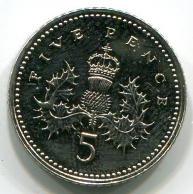 Монета Великобритания 5 пенсов 2006 год.