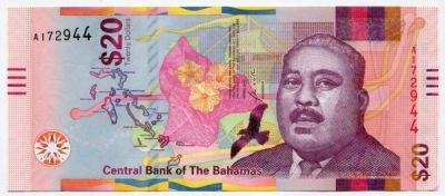 Банкнота Багамские острова 20 долларов 2018 год.