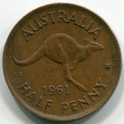Монета Австралия 1/2 пенни 1961 год.