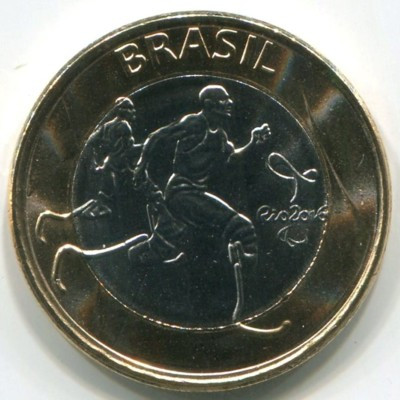 Монета Бразилия 1 реал 2015 г. Паралимпийская атлетика.