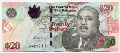 Банкнота Багамские острова 20 долларов 2010 год.