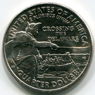 Монета США 25 центов 2021 год. Переправа через Делавэр армии Вашингтона.