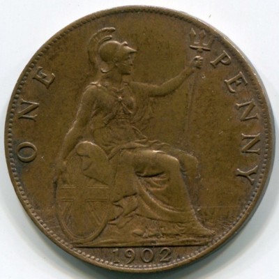 Монета Великобритания 1 пенни 1902 год. Король Эдвард VII