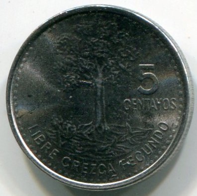 Монета Гватемала 5 сентаво 2010 год.
