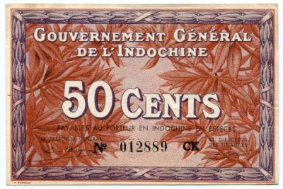 Банкнота Индокитай 50 центов 1939 год.