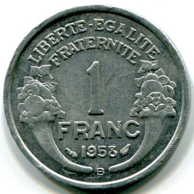 Монета Франция 1 франк 1958 год. B