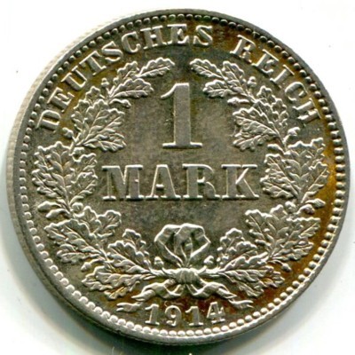 Монета Германия 1 марка 1914 год. J 
