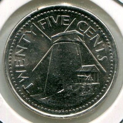 Монета Барбадос 25 центов 2011 год.