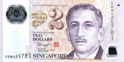 Банкнота Сингапур 2 доллара 2013 год.