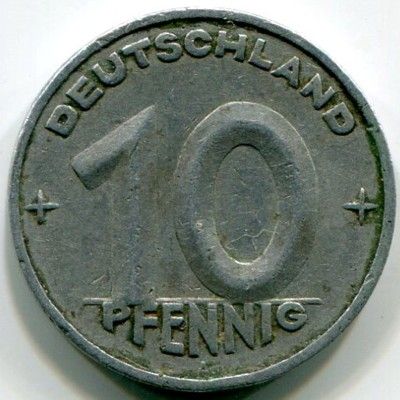 Монета ГДР 10 пфеннигов 1950 год. A