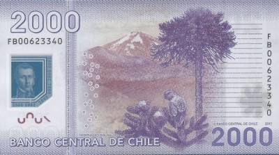 Банкнота Чили 2000 песо 2013 год.
