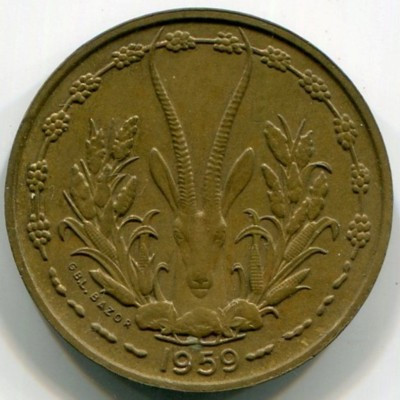 Монета Западно-Африканские Штаты 10 франков 1959 год.