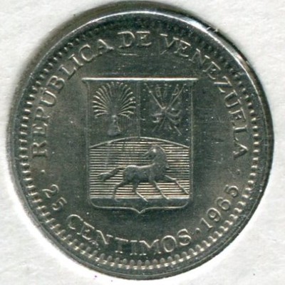 Монета Венесуэла 25 сентимо 1965 год.