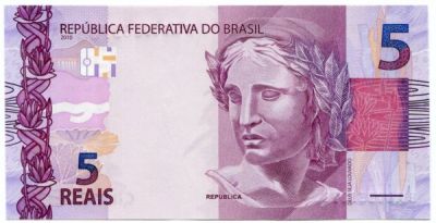 Банкнота Бразилия 5 реалов 2010 год.